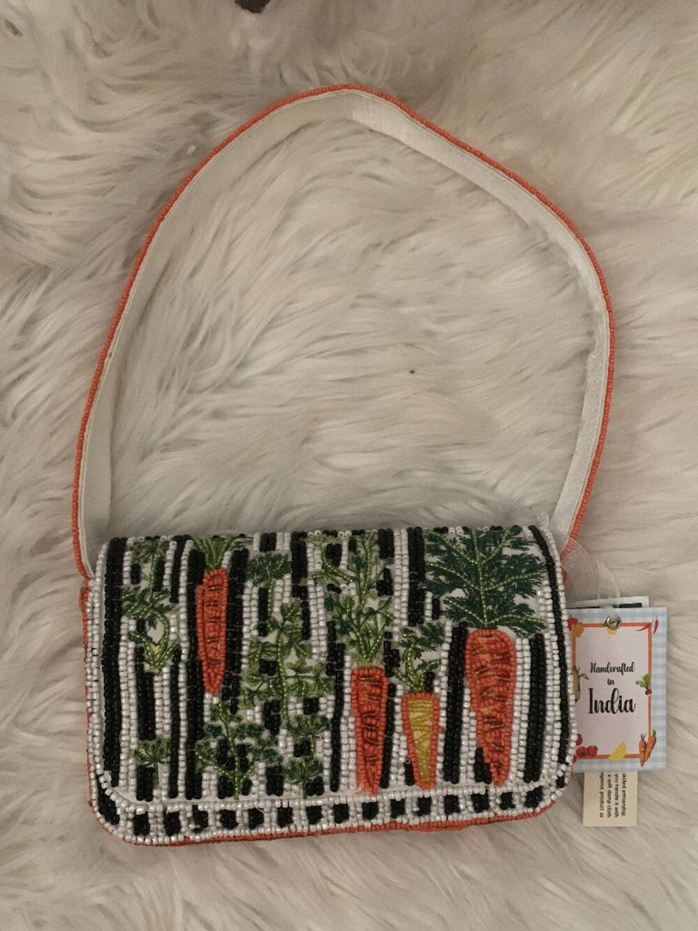 HANDCRAFTED IN INDIA Carrots Striped Seed Beaded Clutch Bag